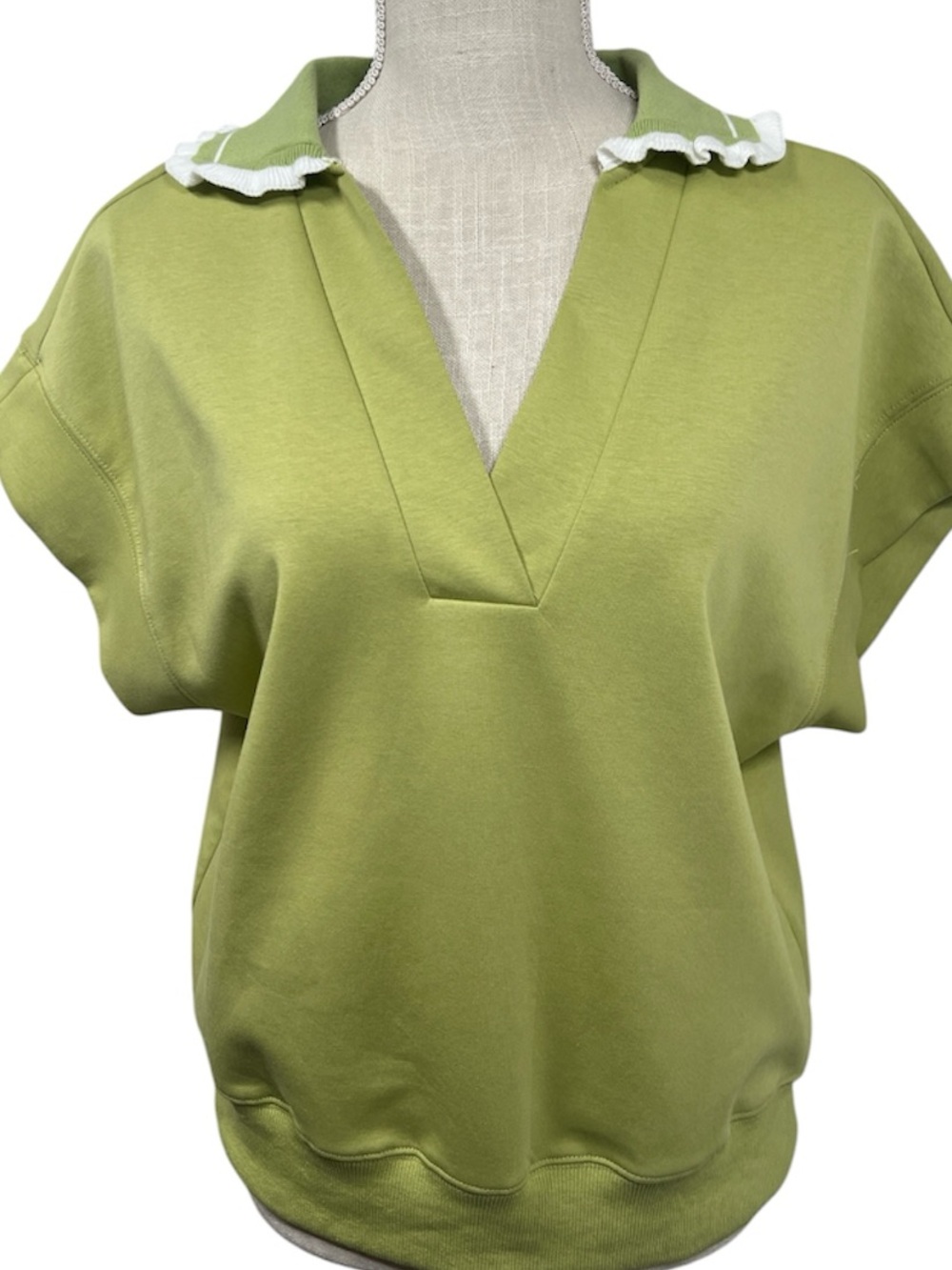 NWT Light Green Umgee Womens Ruffled V-Neck Short Sleeve Top Size Small